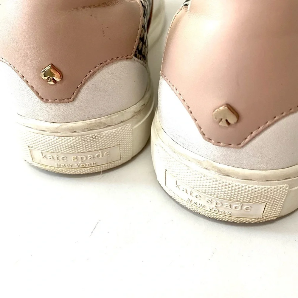 Kate Spade NY Dash White Pink Leather Sneaker Size 8.5 Snakeskin Panels Low Top